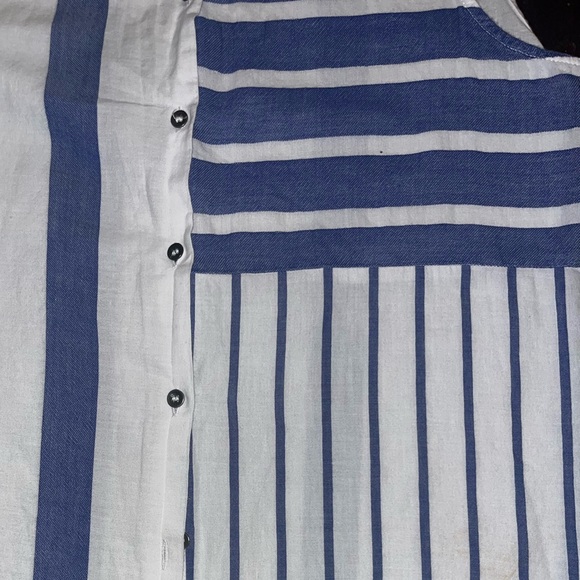 Zara Women’s White & Blue Striped Sleeves Button Up Shirt Blouse - Picture 2 of 4
